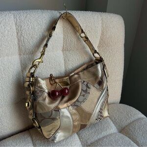 Coach Gold and Brown Patchwork Shoulder Bag